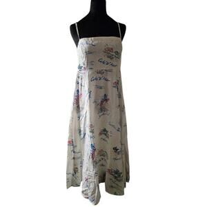 GAP Women's White Summer Cote D'Azur Dress with Blue and Pink Print Size M